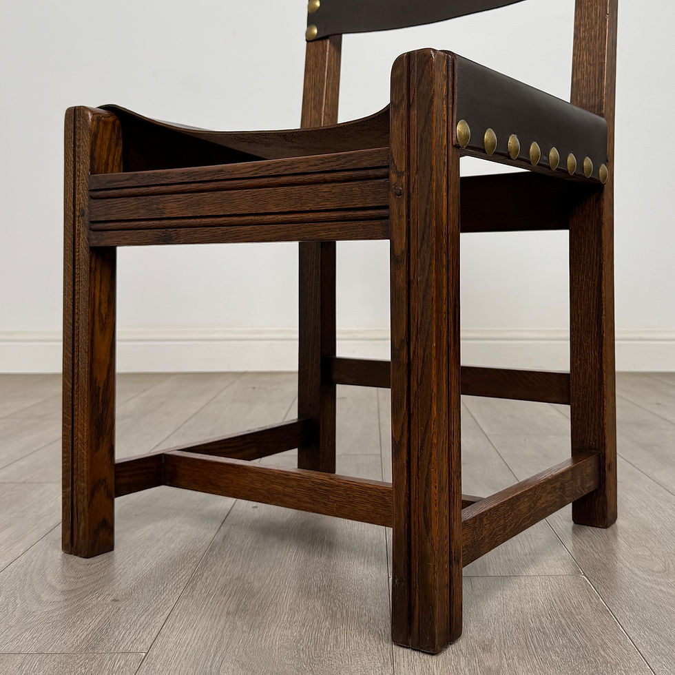 Thumbnail: Antique 20th Century Set Of 6 Leather Dining Chairs In Oak ( AF-5859 )