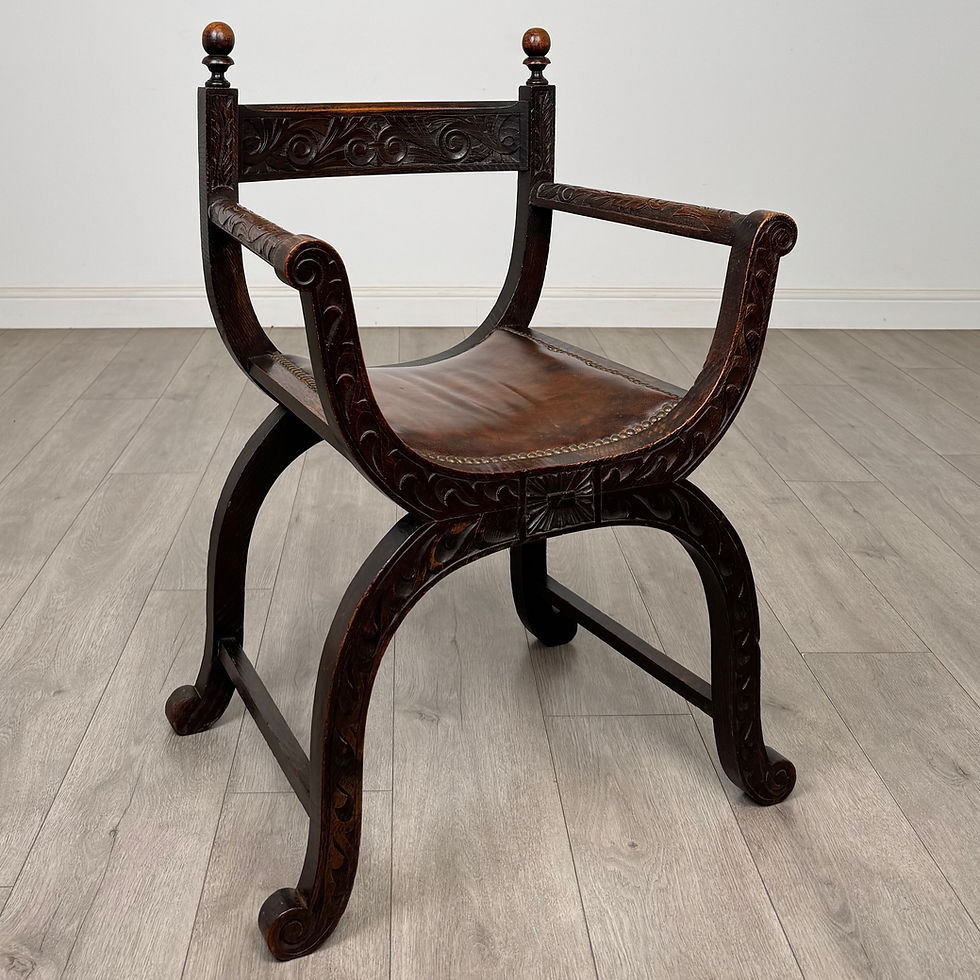 Thumbnail: Antique 19th Century Victorian Savonarola Chair In Oak  ( AF-5683 )