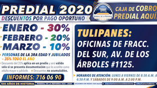 OFRECE MINERAL DE LA REFORMA, DESCUENTOS EN PAGO PREDIAL 2020 Y VENTANILLAS DE COBRO EN COLONIAS