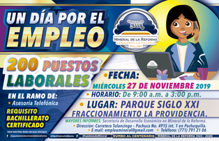 ALISTA MINERAL DE LA REFORMA, ACTIVIDAD “UN DIA POR EL EMPLEO”, OFERTAN 200 VACANTES LABORALES