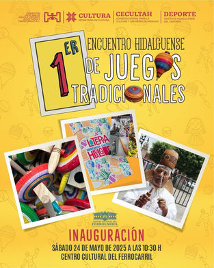 ¡Las tradiciones que nos unen se viven en familia! 🪀🪁Asiste al 1er. Encuentro Hidalguense de Juegos Tradicionales los días 24 y 25 de mayo en el Centro Cultural del Ferrocarril en Pachuca, Hgo. 🚂