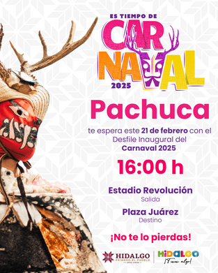 🎉 ¡El Desfile Inaugural de #EsTiempoDeCarnavalestá aquí! 🎭Música, color y alegría invadirán las calles de #Pachuca.Acude a disfrutar con tu familia y amigos de un eventolleno de tradición. 🎶💃
