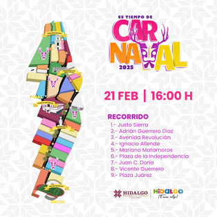 🎭✨ ¡El gran desfile del Carnaval 2025 ya tiene ruta! 🎉Las calles de #Pachuca se llenarán de color, músicay tradición. 🥁💃🏼📍 Aquí te dejamos el recorrido para que no te pierdas ni un solo minuto