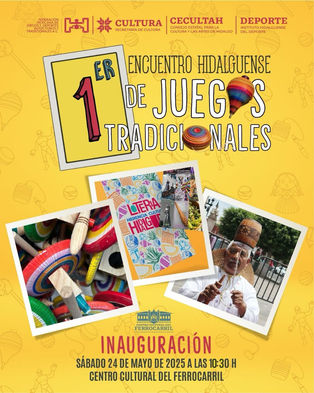 ¡Las tradiciones que nos unen se viven en familia! 🪀🪁Asiste al 1er. Encuentro Hidalguense de Juegos Tradicionales los días 24 y 25 de mayo en el Centro Cultural del Ferrocarril en Pachuca, Hgo. 🚂
