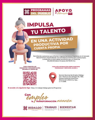 ¡Impulsa tu talento y emprende tu camino! 📈✨El programa Apoyo al Autoempleo está diseñado para fortalecer las actividades productivas de quienes enfrentan desafíos para acceder a un empleo formal:
