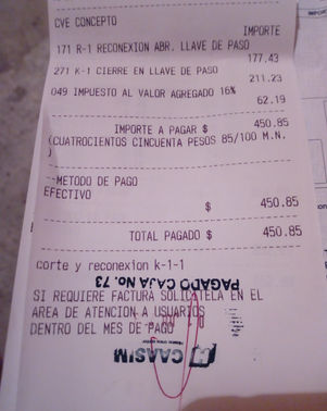 CAASIM COBRA ALTAS TARIFAS POR LA RECONEXIÓN DEL SERVICIO