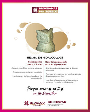 El Gobierno de Hidalgo reconoce a las personas artesanas. Participa en la 12a edición del Concurso estatal de artesanías #HechoEnHidalgo. 🏆🥇🥈🥉 Revisa las categorías y premios en la Convocatoria: