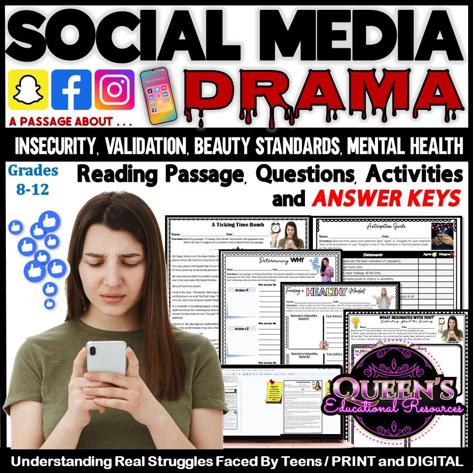Thumbnail: Social Media Drama Reading Passages and Activity Worksheets BUNDLE