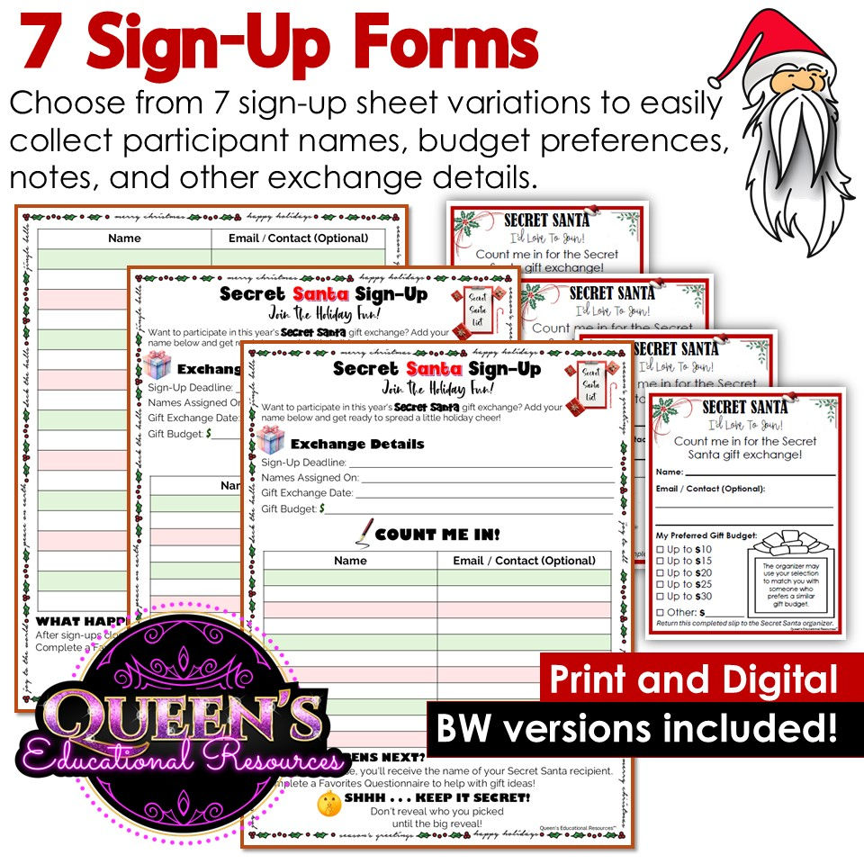 Thumbnail: Secret Santa Kit | Gift Exchange Forms, Questionnaires, Trackers & Activities