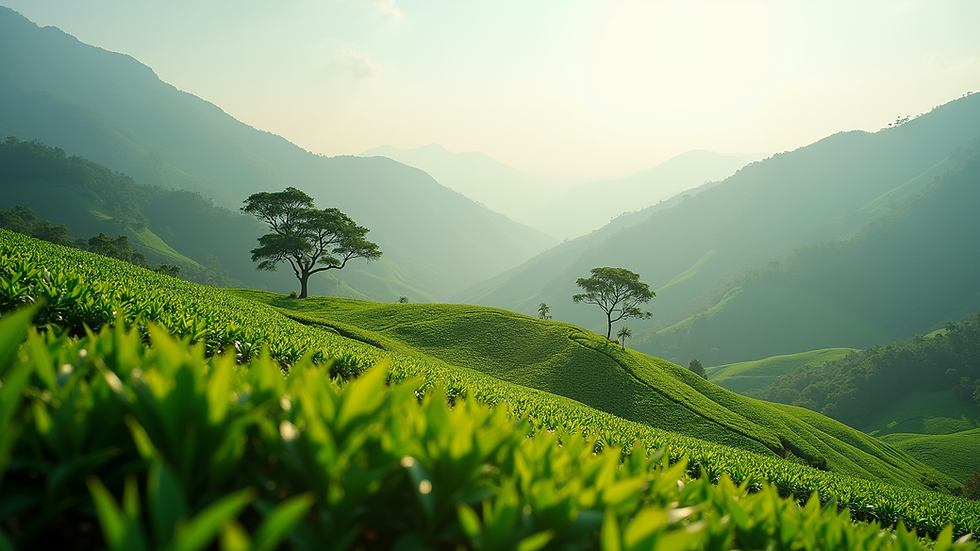 High angle view of a serene tea plantation landscape