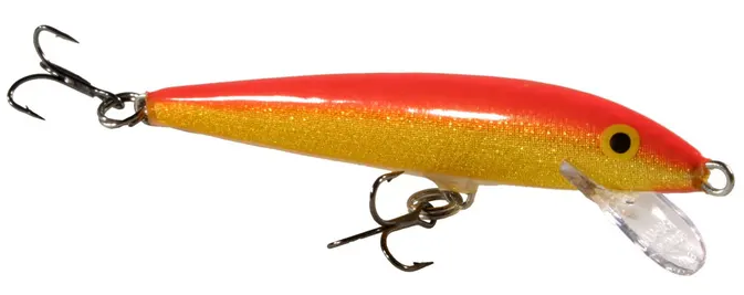 A red and yellow fishing lure