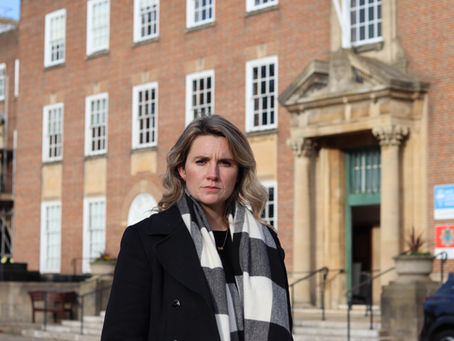 Jess Brown-Fuller outside West Sussex County Council building in her constituency.