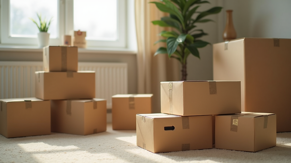 Close-up view of packing materials and boxes ready for moving