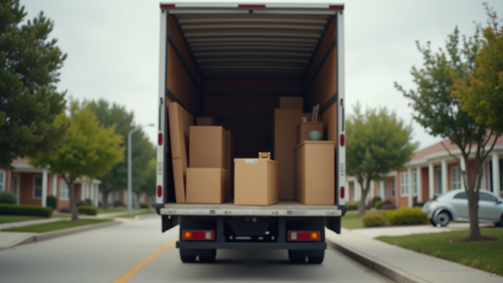 Eye-level view of a moving truck being loaded with furniture