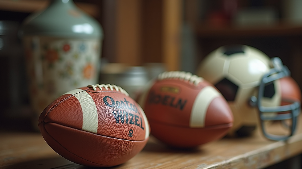Close-up view of vintage sports memorabilia ready for auction