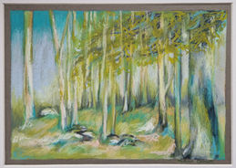 Forêt printanière au pastel gras à la Cluse et Mijoux dans le Doubs.