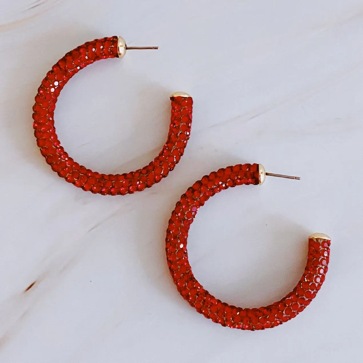 Retro Red Bling Hoops