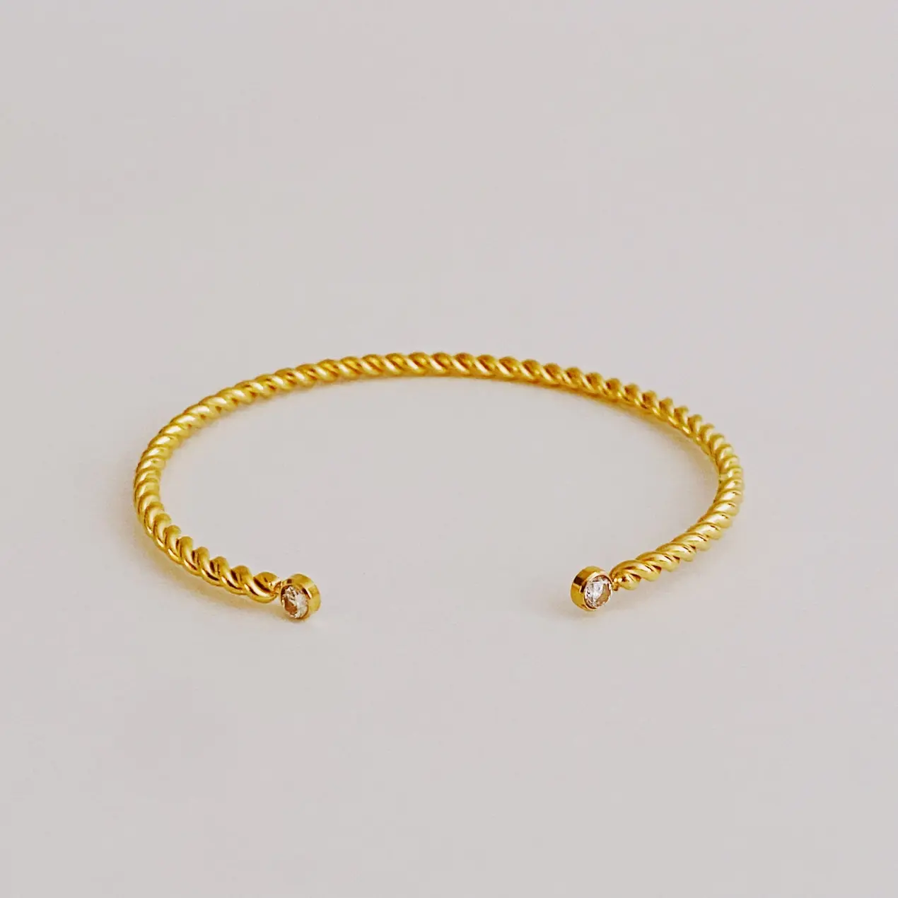 Gold Slim and Cabled Open Bangle Bracelet