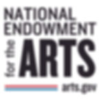National Endowment for the Arts poster with bold black text on white, red and blue stripes, and arts.gov at bottom.