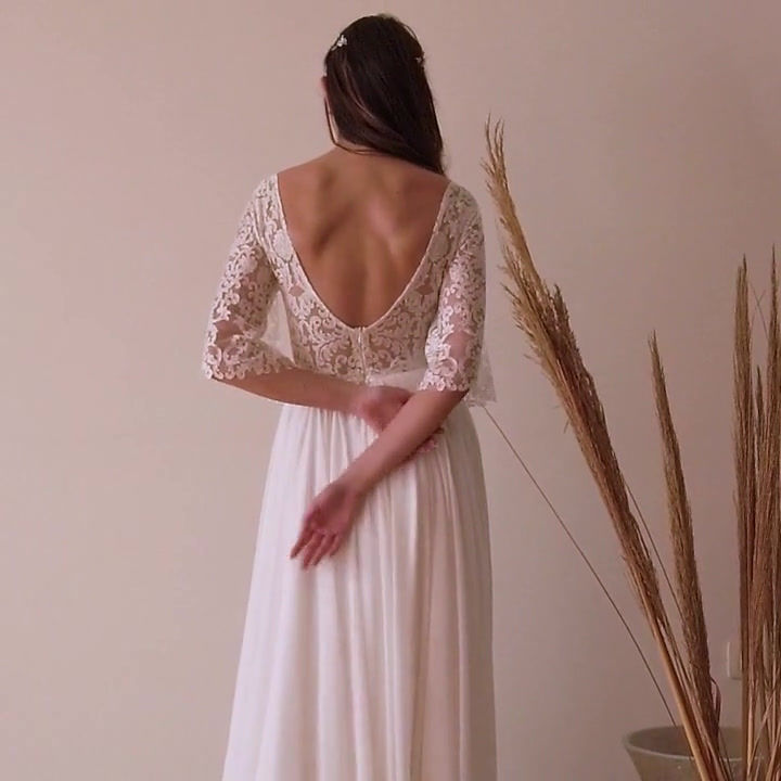 Thumbnail: Bell sleeve vintage lace wedding dress