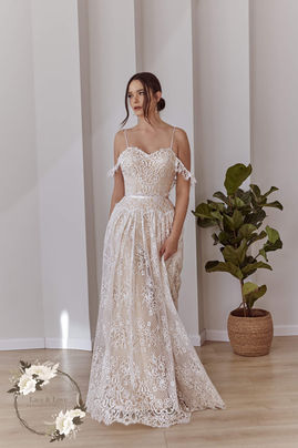 Boho Lace Wedding Dress with Off-Shoulder Detail | Lace & Love Brides