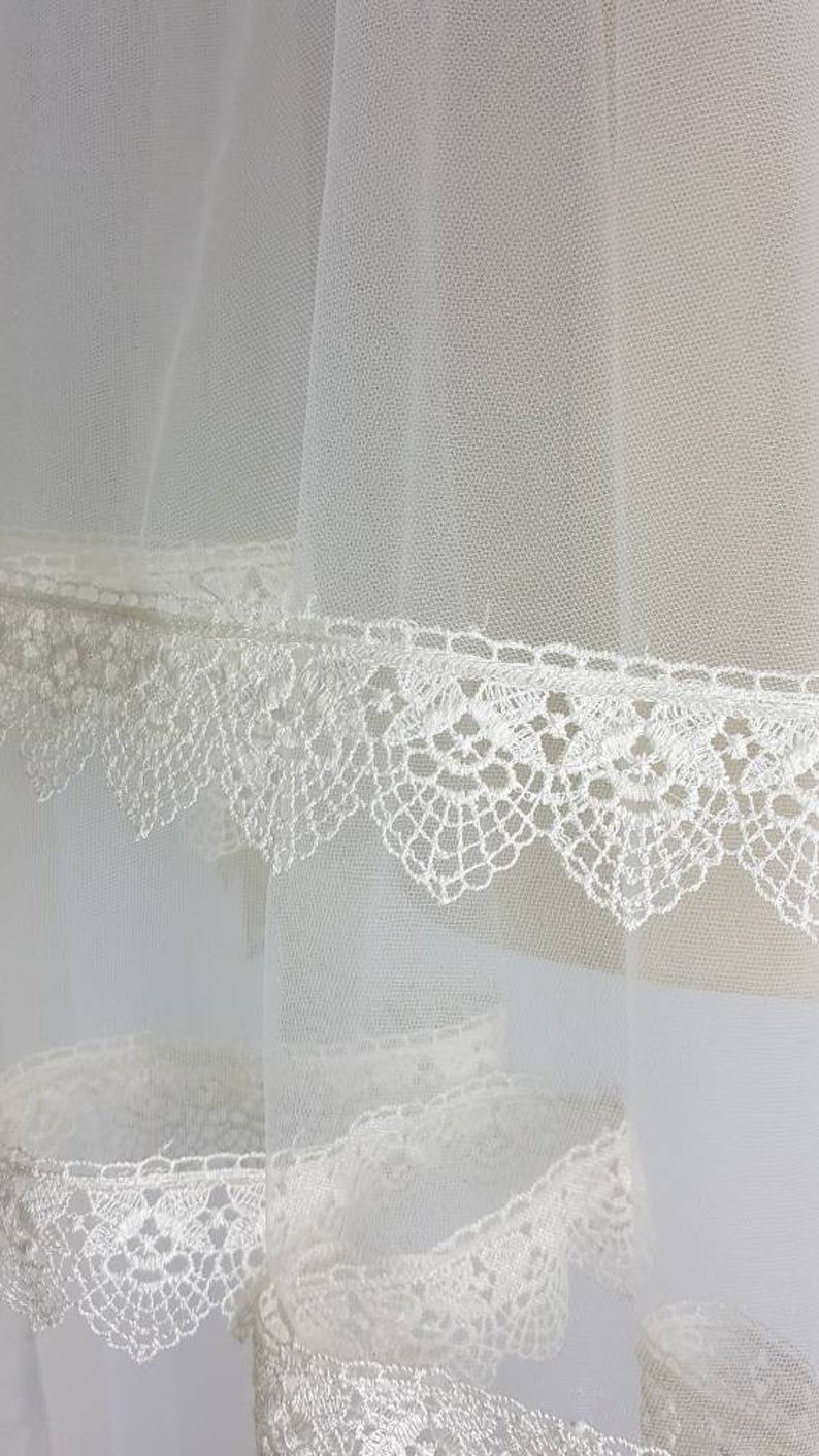 Thumbnail: Ivory lace bridal veil detail, Floor Length Romantic Wedding Veil, delicate design, Mysite.