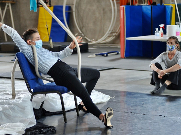 Serenity directing Rachel Rees in a creative exploration with her rope and a chair.