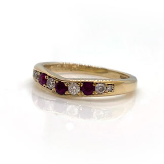 Recycled 9ct Yellow Gold, Diamond and Ruby Wishbone Wedding Ring and 4mm D Shaped Wedding Ring