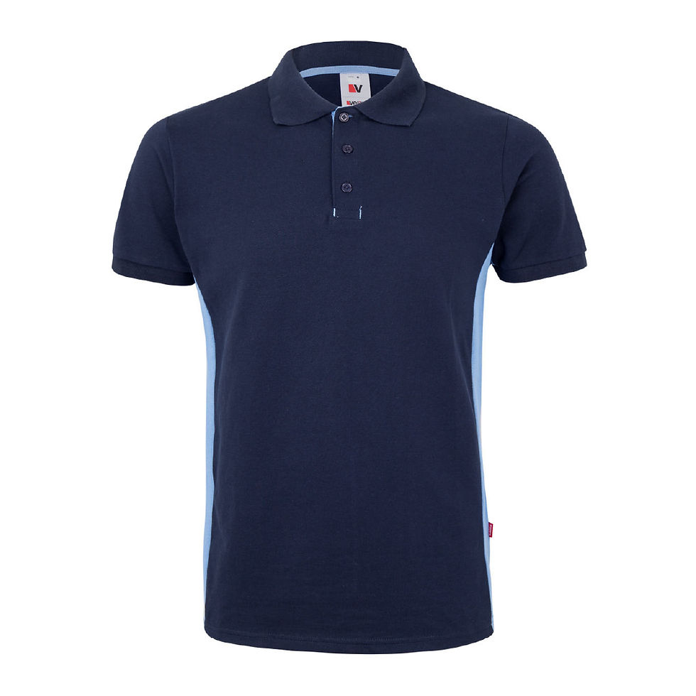Миниатюра: Двуцветна поло блуза с къс ръкав / 105504 - dark blue