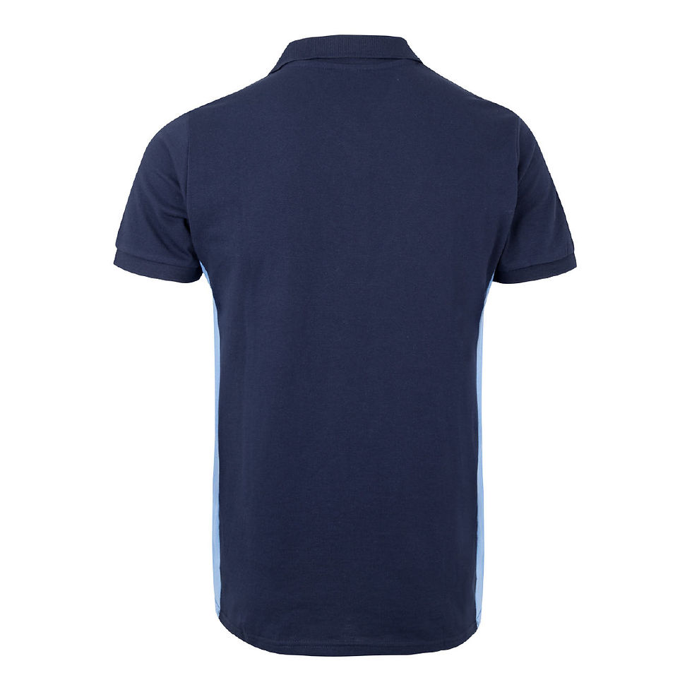 Миниатюра: Двуцветна поло блуза с къс ръкав / 105504 - dark blue