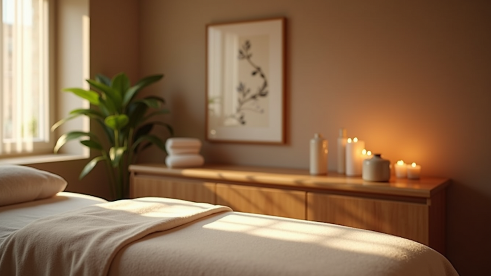 Eye-level view of a massage room with calming decor