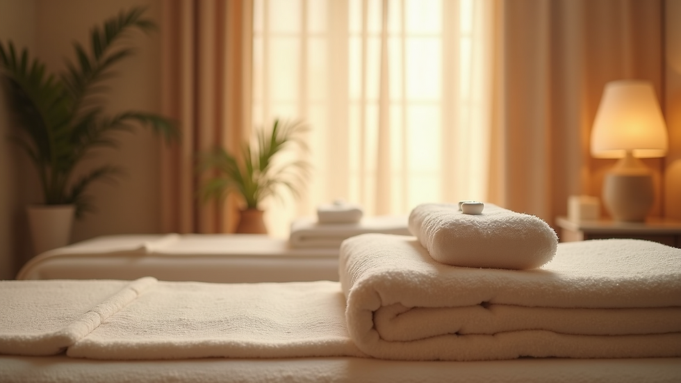Eye-level view of a serene massage room with calming decor