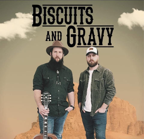 Biscuits and Gravy band: two bearded men, one with guitar