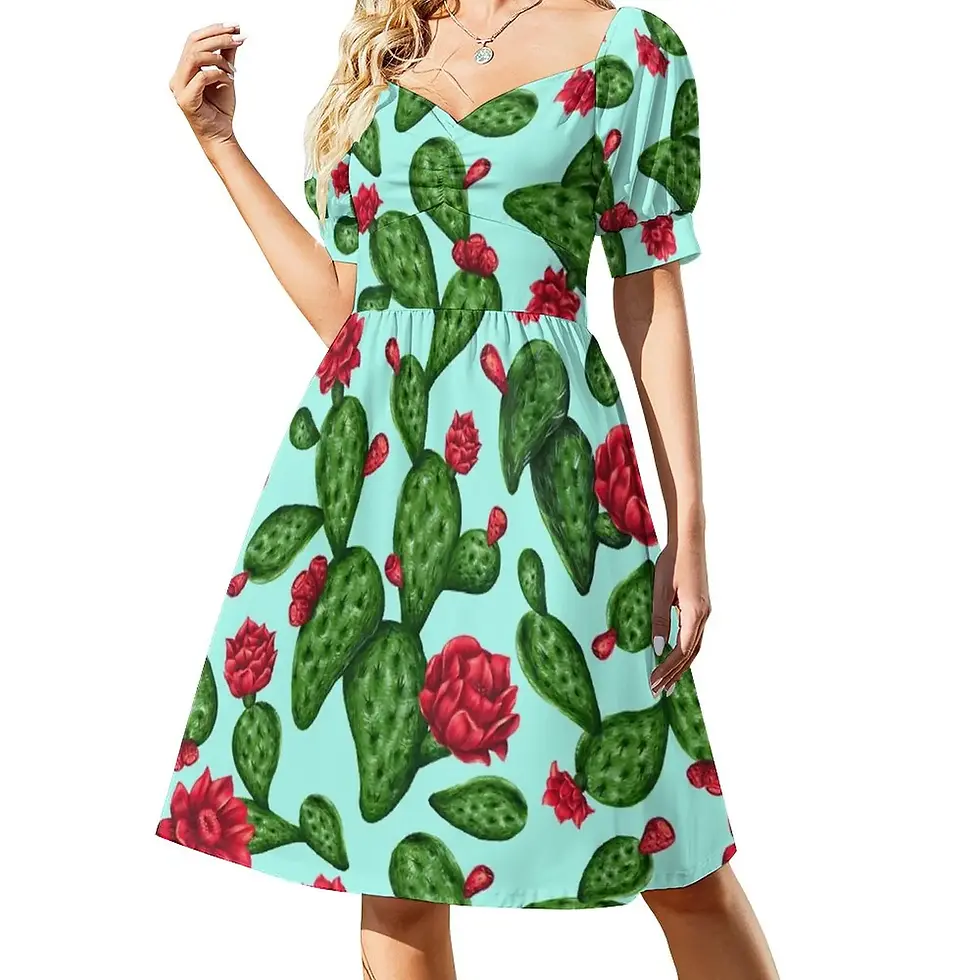 Modest Summer Dress with Cactus Flowers