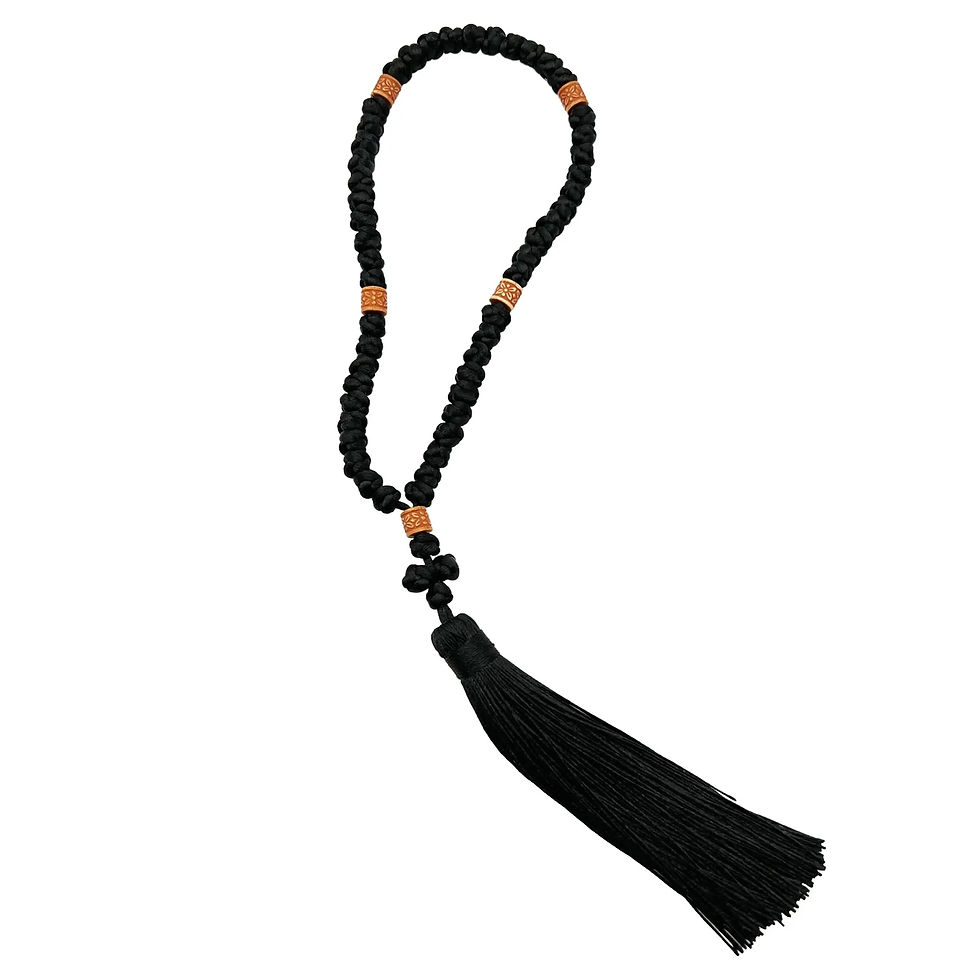 Handmade Black 50 Knot Prayer Rope with Carved Wooden Beads