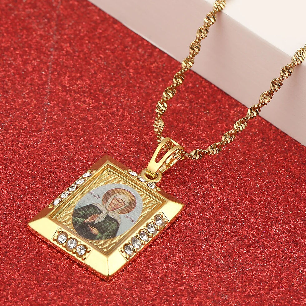 Thumbnail: St Matrona of Moscow Jeweled Gold Pendant with Chain