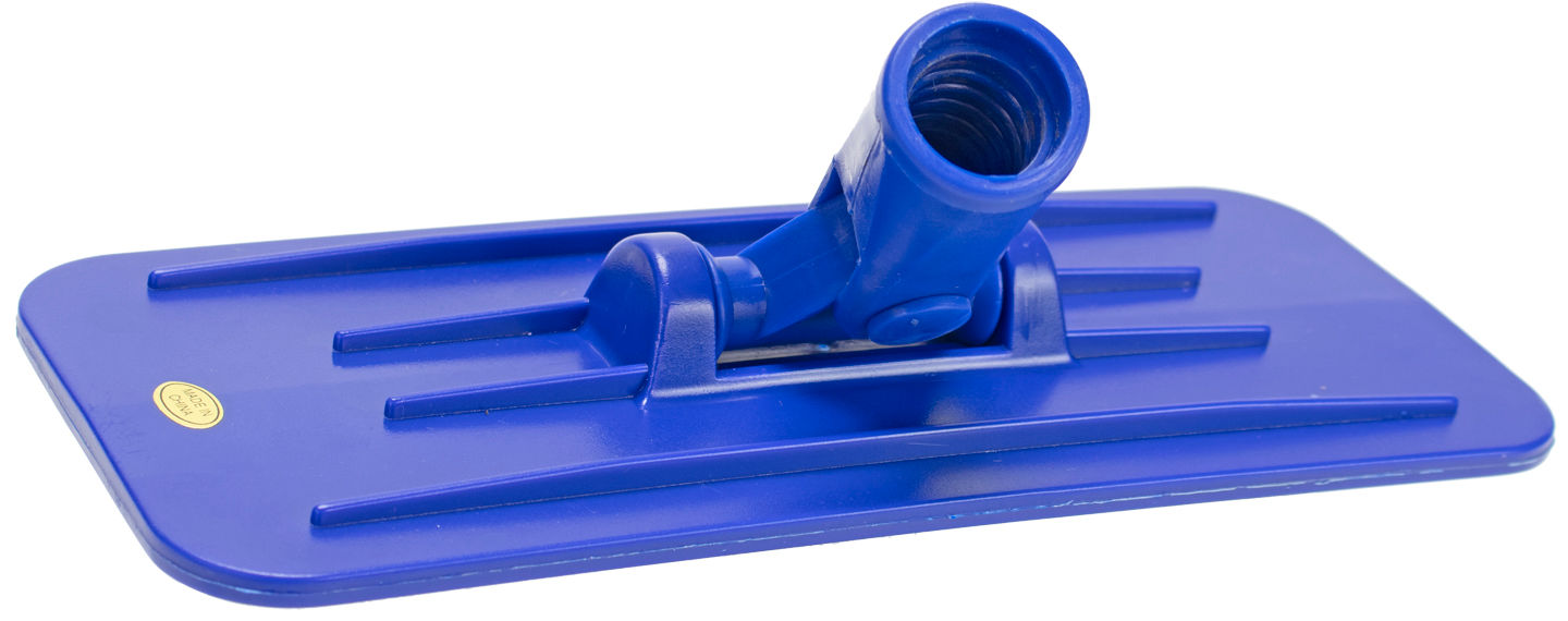 Swivel scrubbing pad holder, threaded pivoting socket