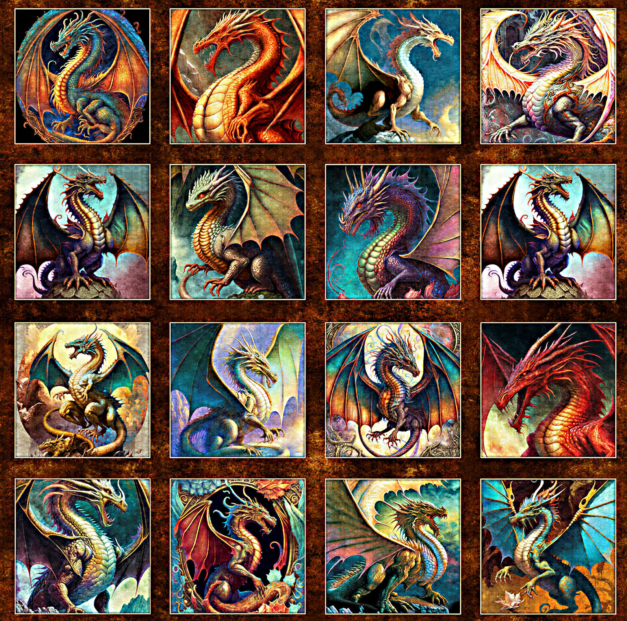 Small Dragon Fyre Patches Brown - QT Fabrics - 1 Yard Panel