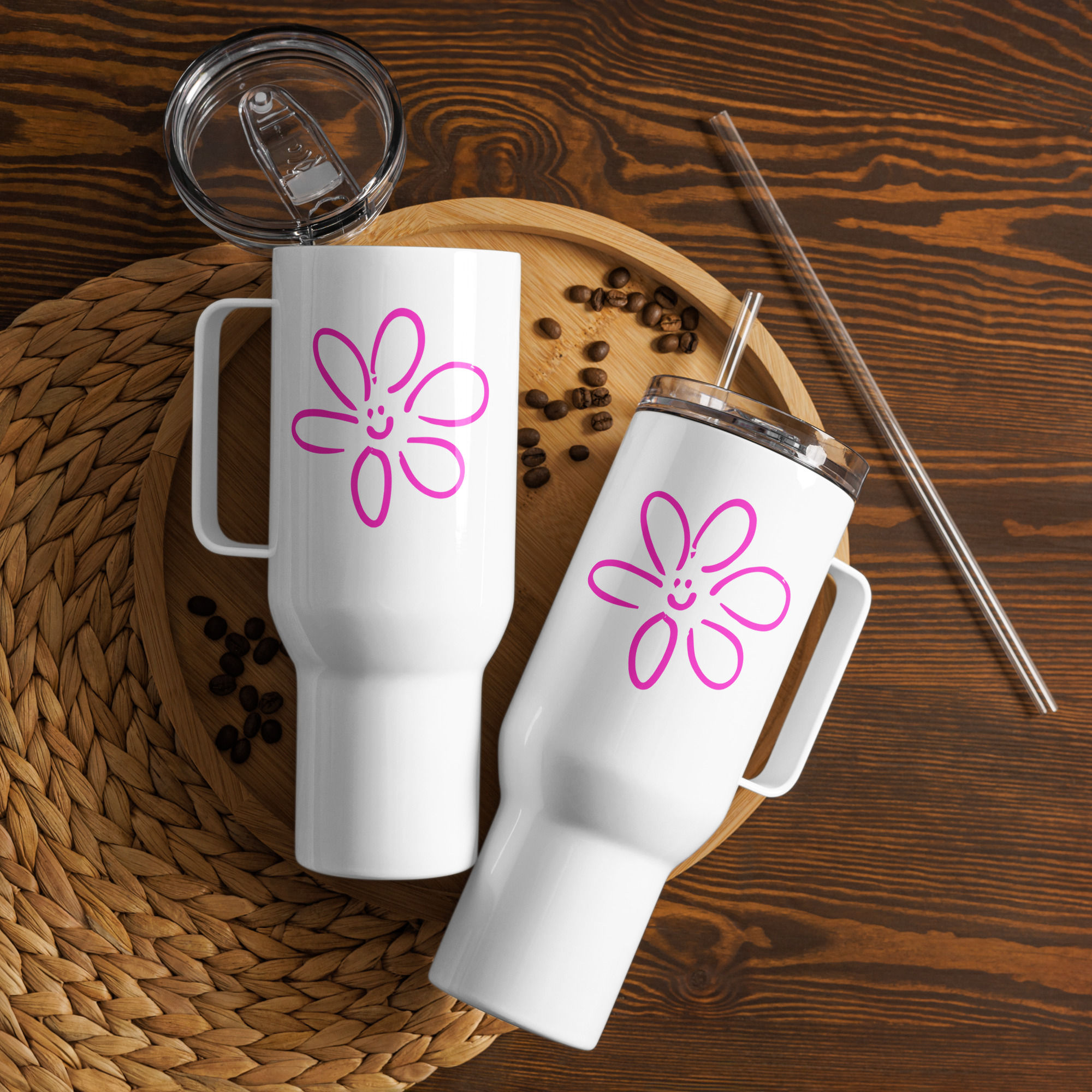 Happy Flower Travel Mug | Cute Positive Vibes Tumbler