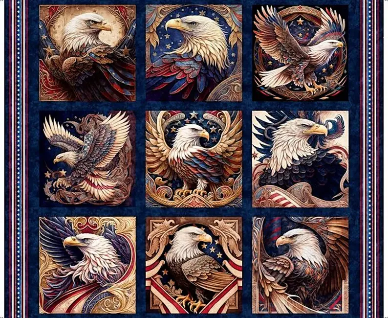 American Spirit Eagle Navy Blocks - Morris Creative - 1 Yard Panel