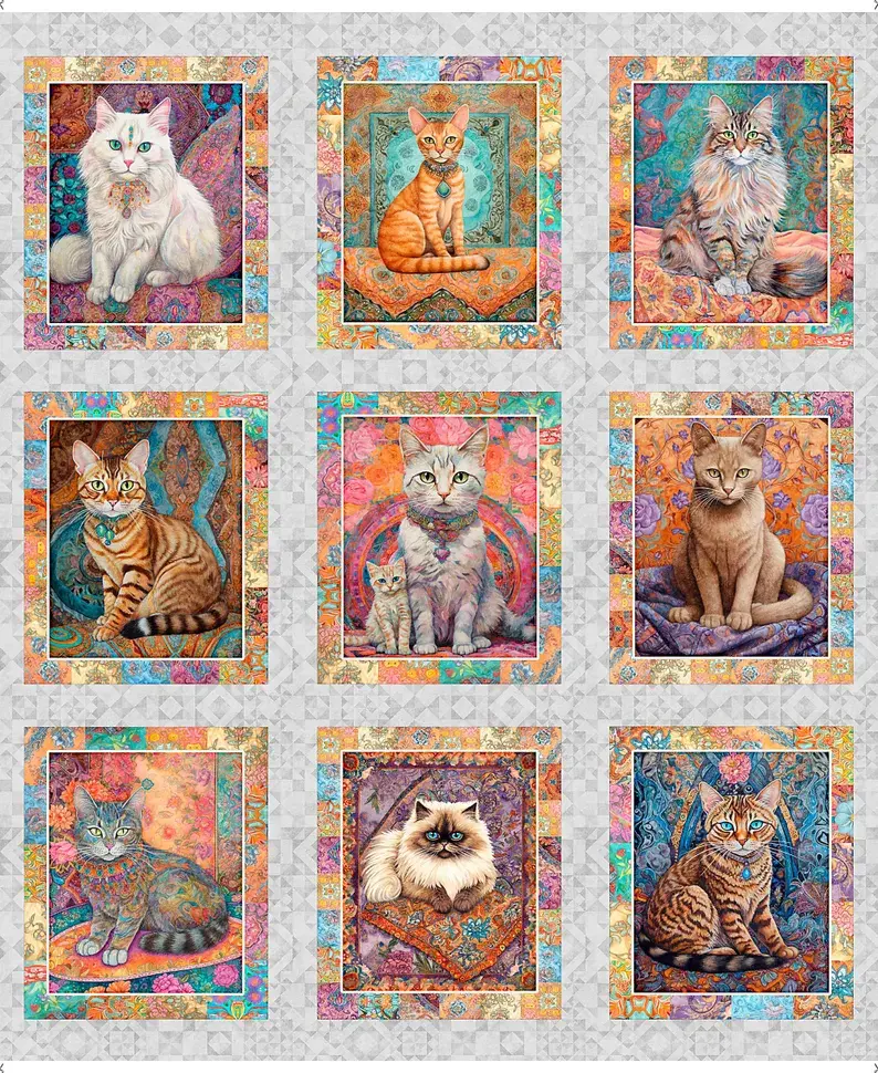 Quilt Room Kitties - Morris Creative - 1 Yard Panel