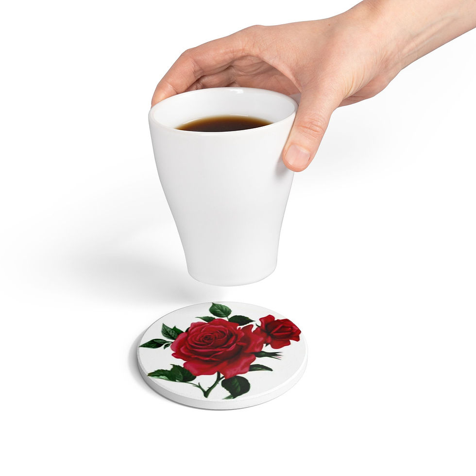 Thumbnail: Red Rose Ceramic Coaster — Floral Drink Coaster for Home, Gift, Valentine’s Day