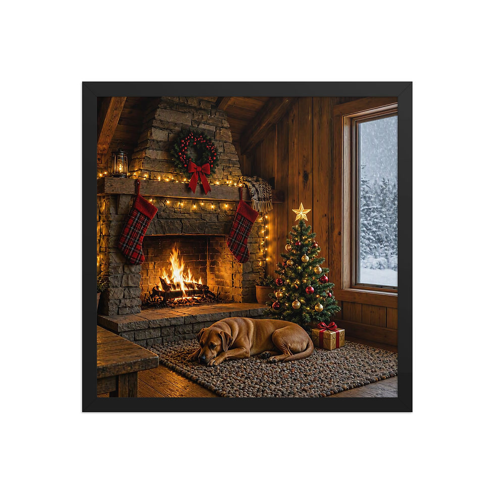 Thumbnail: Dog in a cabin framed poster print