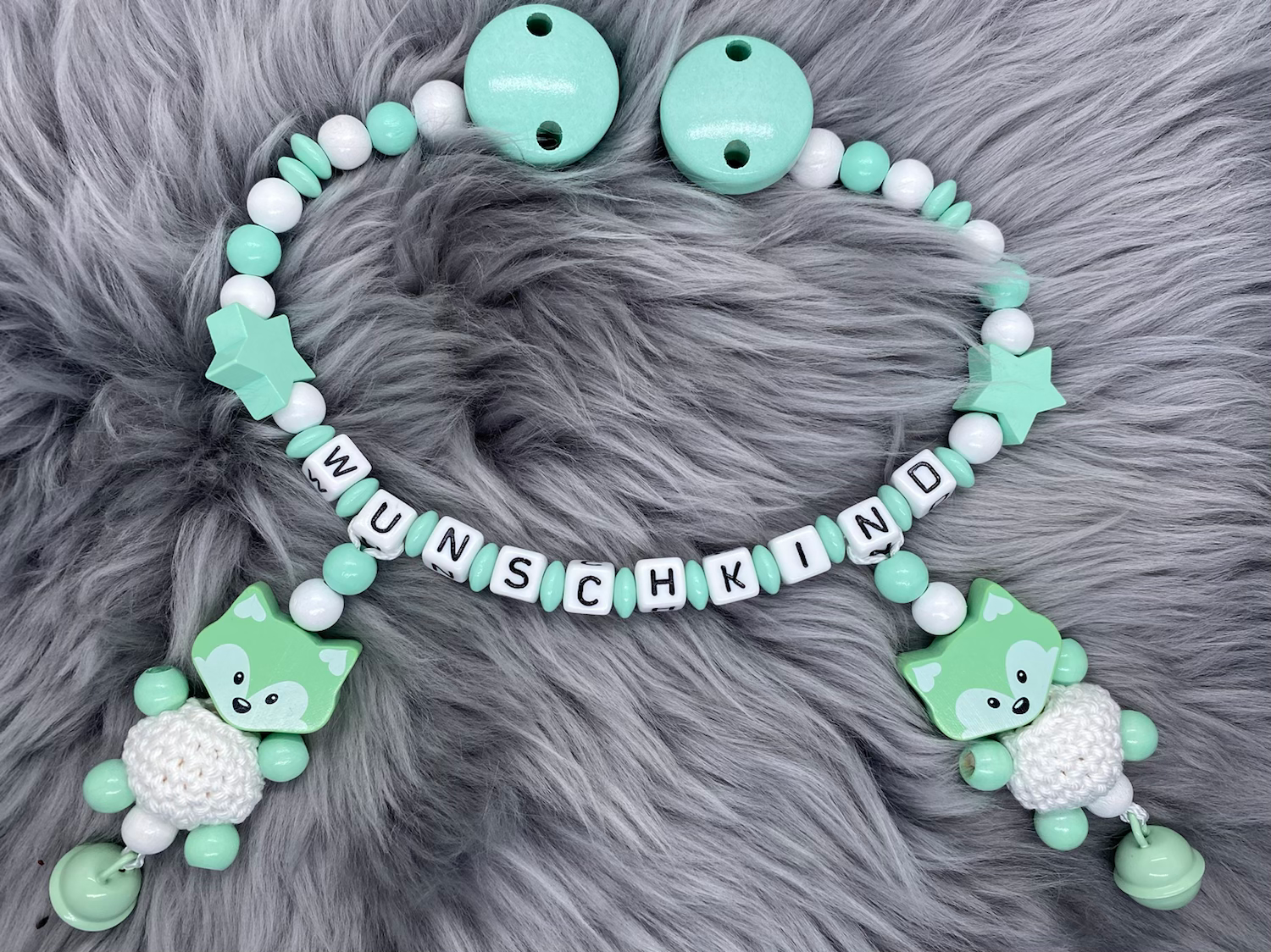 Kinderwagenkette mit Clip Wunschkind "Fuchs mint"