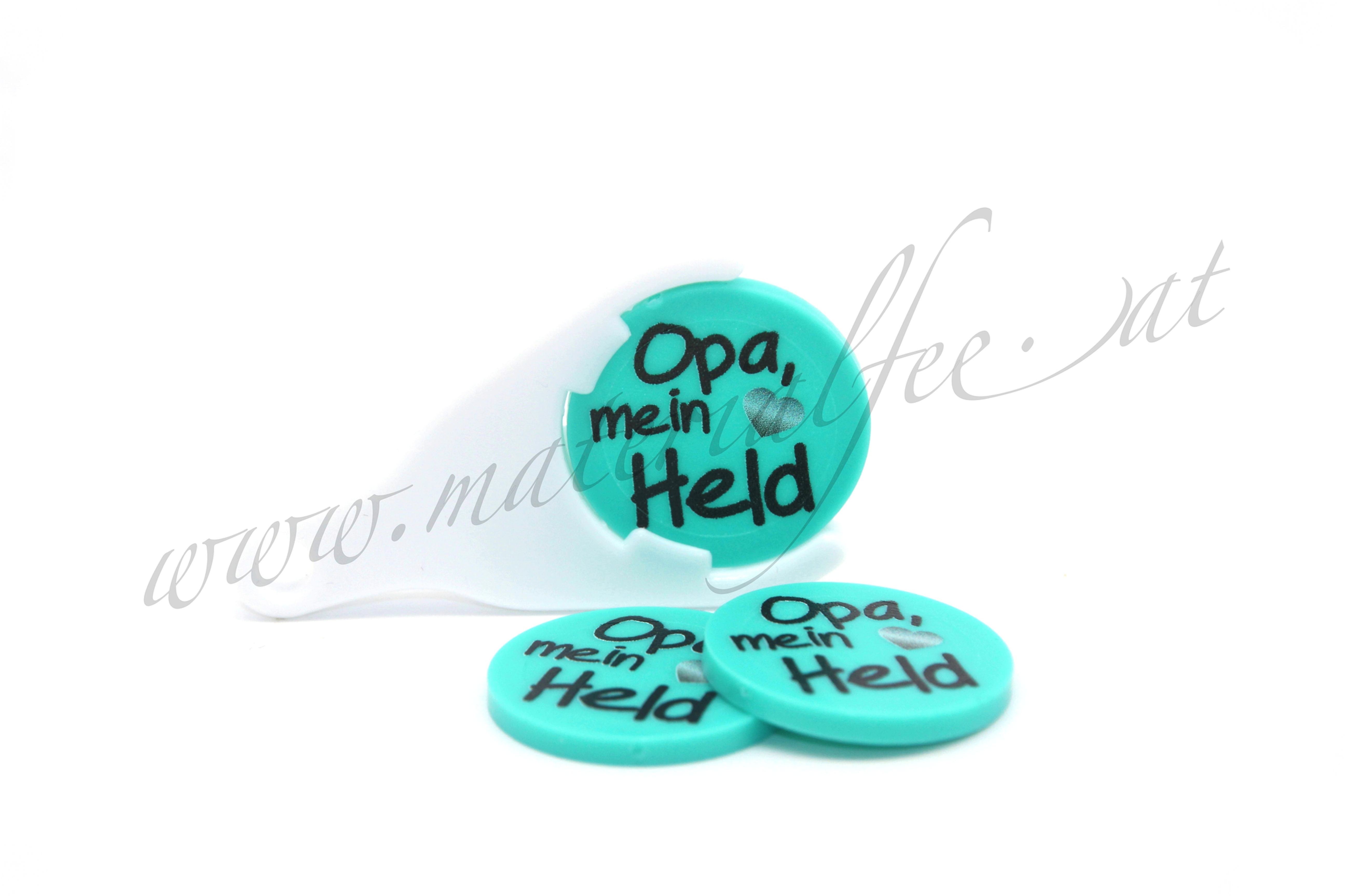 Opa - mein Held "helltürkis" + Chiphalter