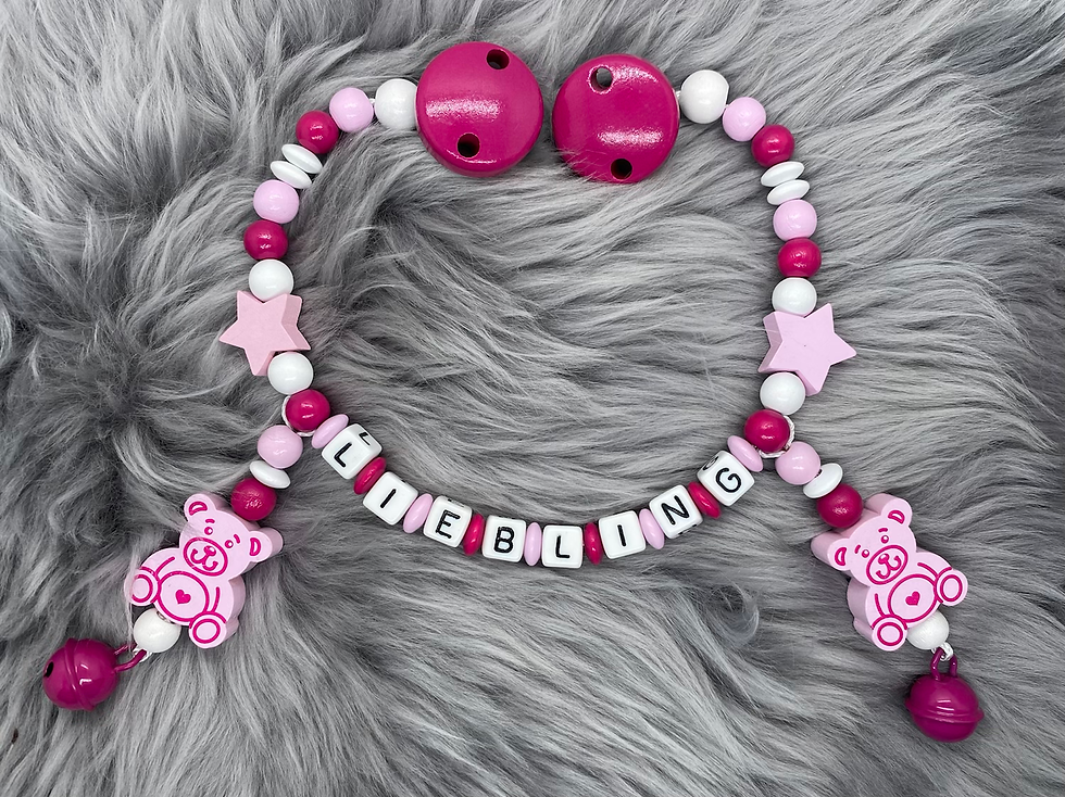Kinderwagenkette mit Clip Liebling "Bärchen mit Herz"