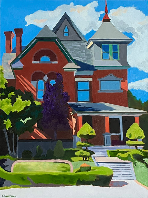 Original oil painting of a historic Victorian House
