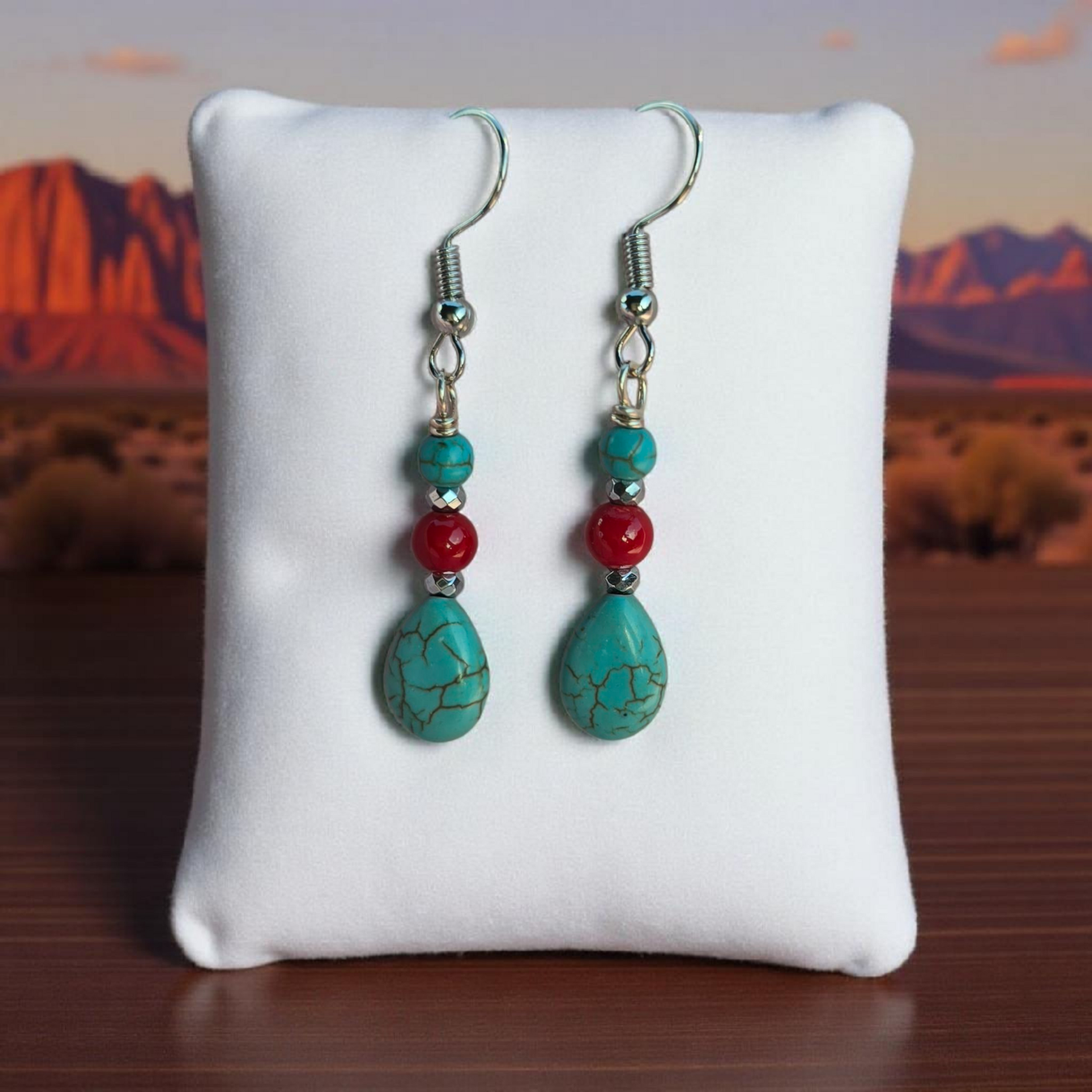Turquoise and Red Jasper Earrings