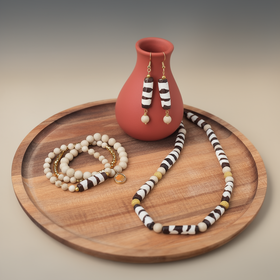 Thumbnail: Painted Bone and Fossil Jasper Bead Set