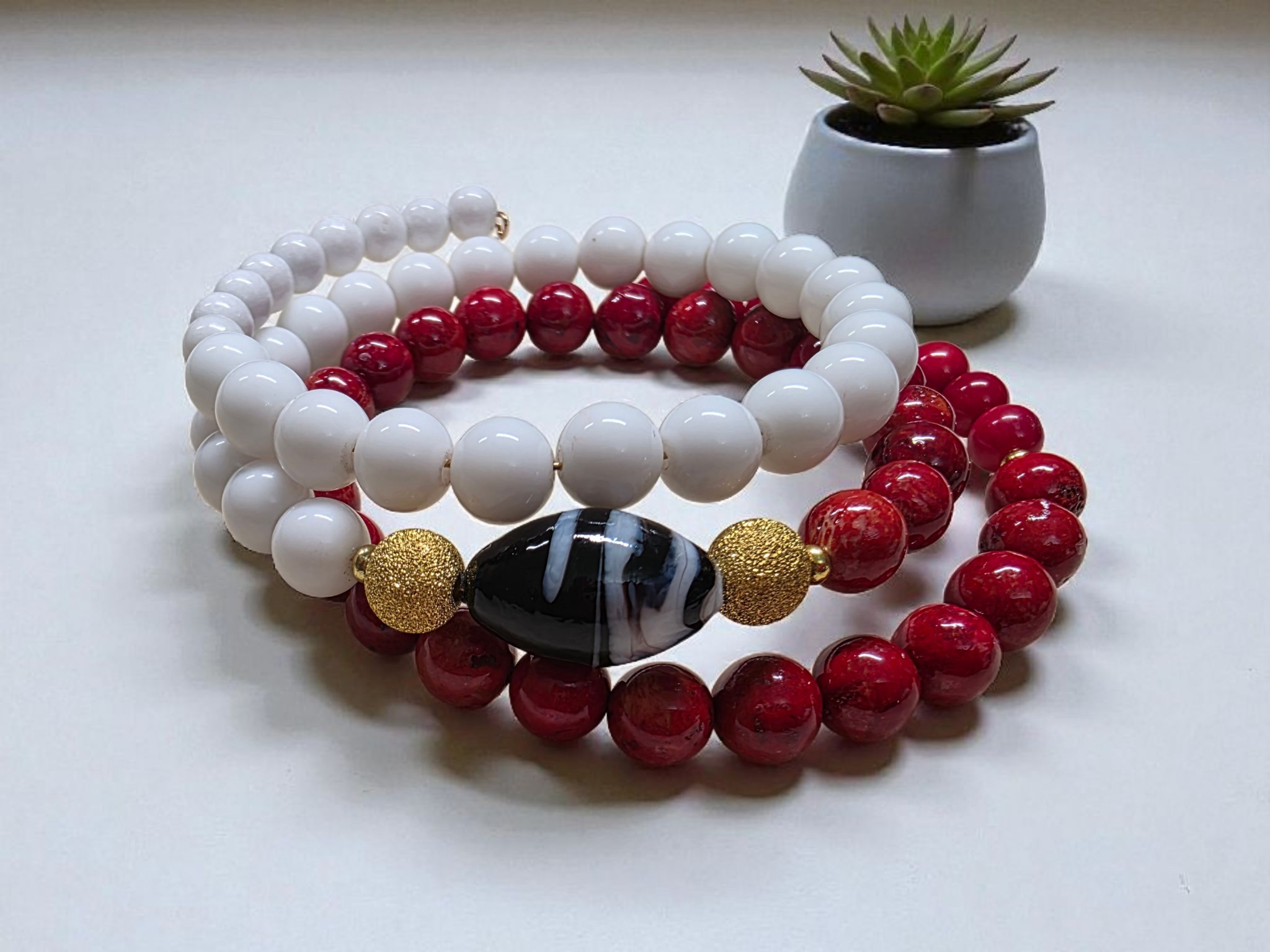 Red Jasper & White Ceramic Set